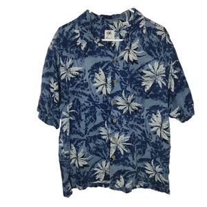 Brigata 100% Silk Mens Blue Tropical Style Casual Button Down